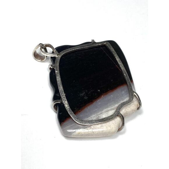 Agate Pendant Carved Pendant Sterling Silver Artisan Handcrafted Chunky - Picture 8 of 10